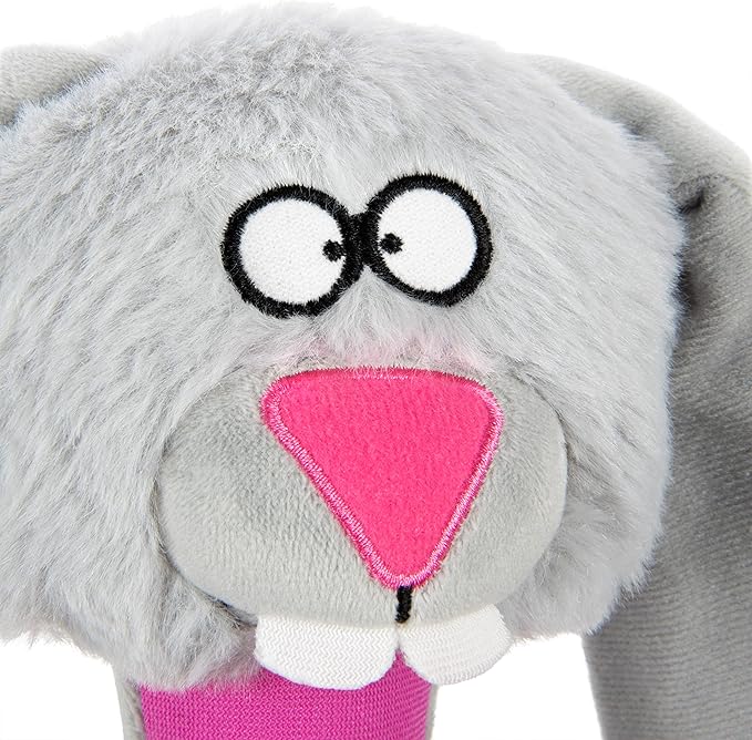goDog Multi Tugs Rabbit Squeaky Plush & Rope Dog Toy, Chew Guard Technology - Gray, Small
