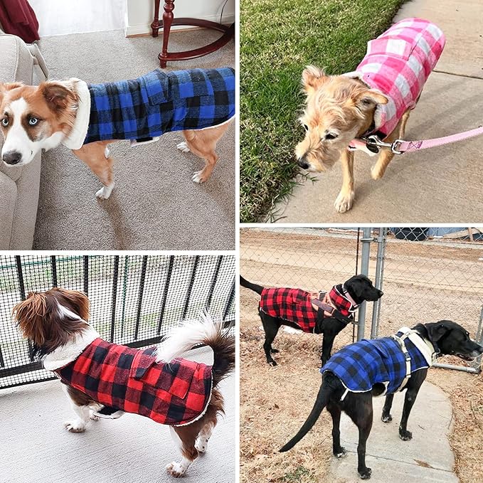 Malier Dog Winter Coat, Classic Plaid Fleece Dog Cold Weather Coats Dog Jacket with Pocket, Windprood Warm Dog Coat Vest Winter Pet Clothes Apparel for Small Medium Large Dogs (Blue, XX-Large)