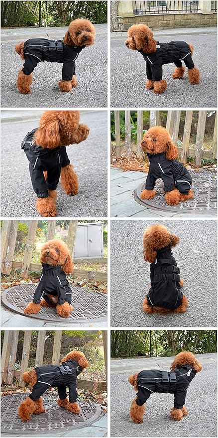 Dogs Waterproof Jacket, Lightweight Waterproof Jacket Reflective Safety Dog Raincoat Windproof Snow-Proof Dog Vest for Small Medium Large Dogs Black M