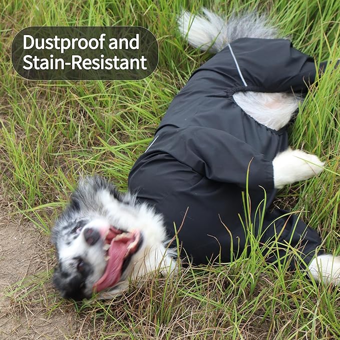 Dog Raincoat for Medium Large Dogs,rain Jacket Coat, Full Leg Coverage Waterproof Rain Suit with Detachable Hood & Tail, Reflective Strips, Snag-Free Top Zipper (Khaki for Girl, Large)