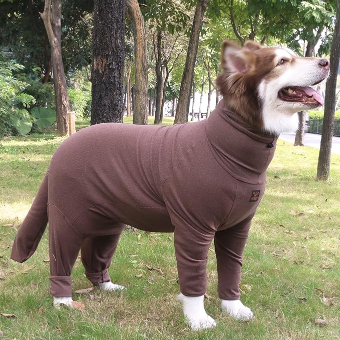 Extra Large Dog Pajamas Pjs Bodysuits Full Body Coverage Onesie Clothes Anxiety Calming Surgery Recovery Suit for Great Dane, Brown, 5X-Large
