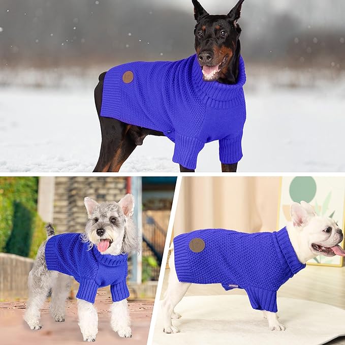 cyeollo Dog Sweater Pullover Turtleneck for Dogs, Classic Knitwear Fall Winter Cold Weather Doggie Clothes Warm Pet Apparel Small Medium Large Dog Sweaters, Royal Blue S