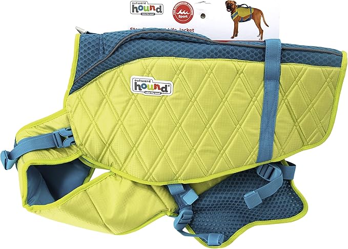 Outward Hound Standley Sport Dog Life Jacket, High-Performance Ripstop Dog Life Vest for Swimming, Boating, and Water Safety, XL, Green