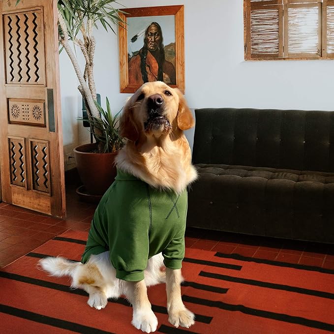 Kicred Basic Dog Hoodie, Premium Dog Sweater Pullover, Soft & Comfy Cotton Pet Clothes Hoodies with Hat and Leash Hole, Doggy Puppy Sweatshirt Coat for Small Medium Large Dogs - Army Green (XX-Large)