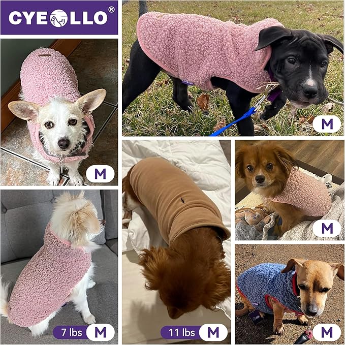 cyeollo Warm Dog Coat Sherpa Dog Winter Coat, Reversible Fleece Doggie Jackets Sweater Vest for Small Dogs Male with Leash Hole, Soft Cold Weather Pet Clothes, Khaki M