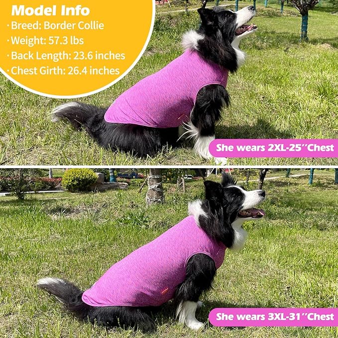 KYEESE 2 Pack Dog Shirts Quick Dry Soft Stretchy Dog T-Shirts with Reflective Label Tank Top Sleeveless Vest Pet Clothes for Small Medium Dogs, XX-Large, Grey+Hotpink