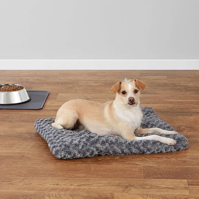Amazon Basics Cat and Dog Bed and Crate Pad, Machine Washable, Indoor, 23 x 18 x 2.5 inches, Gray