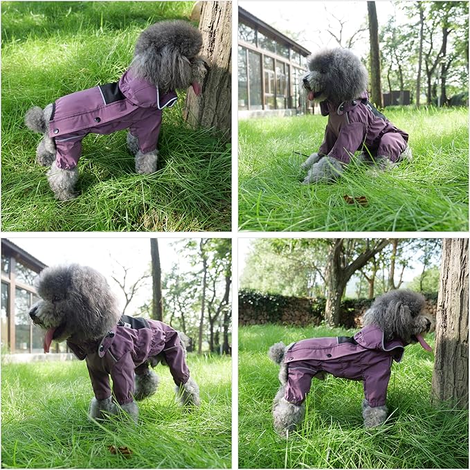 LOVELONGLONG Waterproof Dog Raincoat with Removable Hood – Outdoor Full Body Dog Jacket, Windproof Snowproof Shell Suit – All Season Pet Rain Gear Plum Purple 3XL