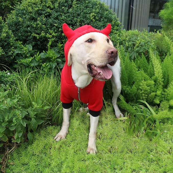 Little Devil Christmas Costumes Clothes for Extra Large Dogs Demon Hoodies Labrador Rottweiler Great Dane, Red, 4X-Large