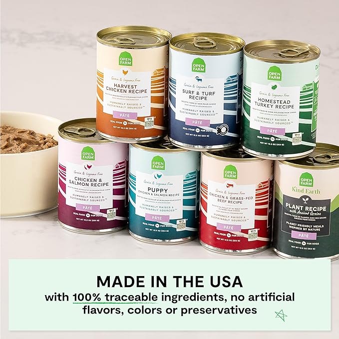 Open Farm Canned Puppy Food, Pate for Complete & Balanced Nutrition, Grain Free and Legume-Free, Chicken & Salmon Recipe for Puppies, 12.5oz Cans (Pack of 12)
