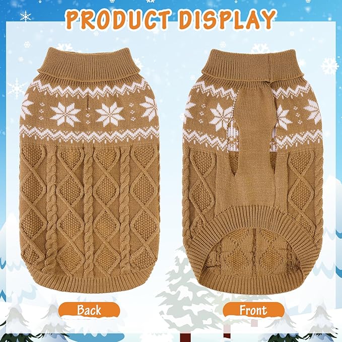 Warm Winter Dog Sweater - Cold Weather Pet Clothes for Small Medium Large Dogs Indoor Outdoor, Soft Classic Knit Puppy Apparel, Khaki, L