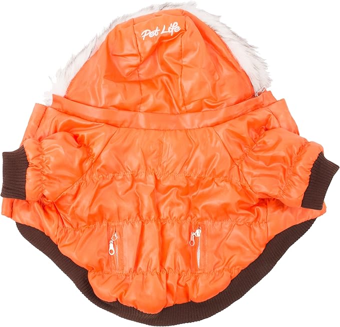 PET LIFE Classic Metallic Fashion Pet Dog Coat Jacket Parka w/ 3M Insulation and Removable Hood, Small, Metallic Orange