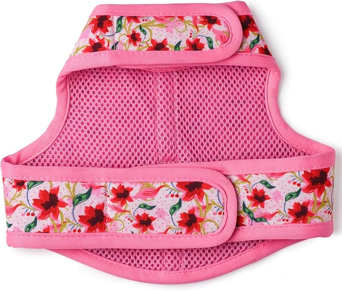 Mile High Life Dog Harness, Air Mesh Floral Vest Harness for 20 lbs Small Dogs & Cats, Easy Get on Adjustable Easy Closures Both Neck and Chest(Lily, S Chest 16"-18")
