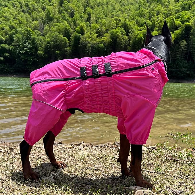 Dogs Waterproof Jacket, Lightweight Waterproof Jacket Reflective Safety Dog Raincoat Windproof Snow-Proof Dog Vest for Small Medium Large Dogs Rosered XXXL