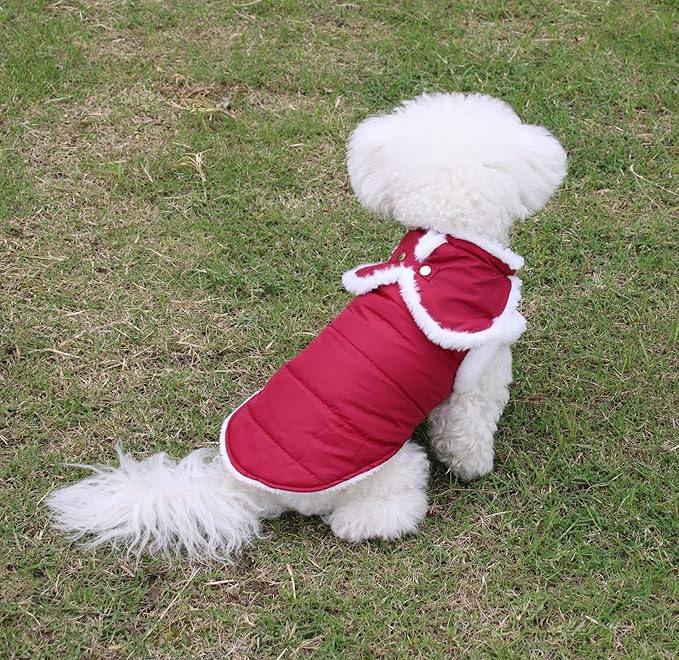 Shawl Design Fleece Lined Warm Dog Jacket for Winter Cold Weather,Soft Windproof Large Dog Coat,Red XXXL