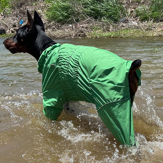 Dogs Waterproof Jacket, Lightweight Waterproof Jacket Reflective Safety Dog Raincoat Windproof Snow-Proof Dog Vest for Small Medium Large Dogs Green 4XL