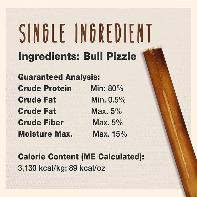 Cadet Bully Sticks for Small Dogs – All-Natural Beef Pizzle, High Protein, Low Fat, Long-Lasting, Grain & Rawhide-Free Dog Chews for Aggressive Chewers, Small (25 Count)
