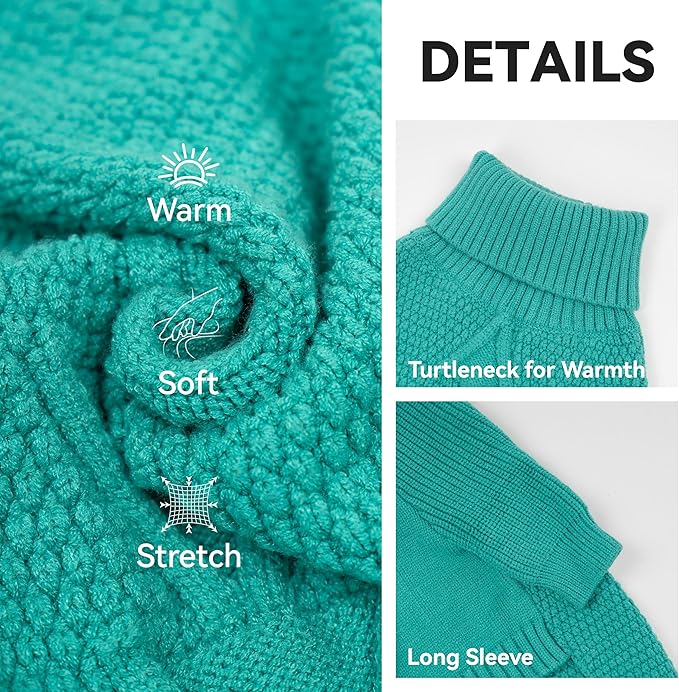 cyeollo Small Dog Sweater, Warm Stretchy Sweaters for Small Dogs Girl, Pullover Knitted Thermal Winter Big Dog Clothes with Sleeves, Turtleneck Pet Beagle Border Collie Apparel, Aqua Green L