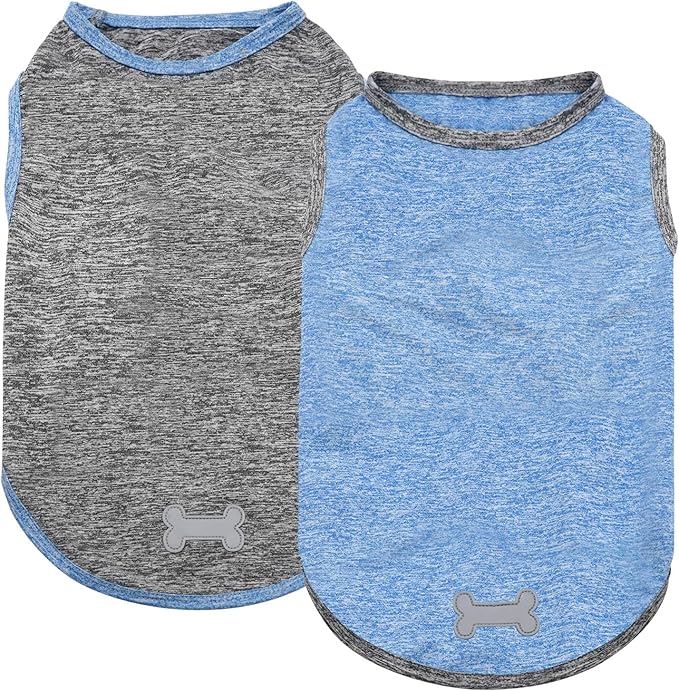 KYEESE 2 Pack Dog Shirts Quick Dry Soft Stretchy Pet T-Shirts with Reflective Label Tank Top Sleeveless Vest Sun Protection Dog Clothes for Small Dogs, X-Large, Light Blue+Grey
