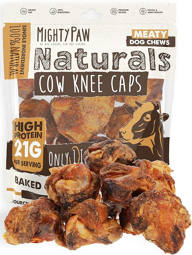 Mighty Paw Naturals Dog Bones - Cow Knee Caps & Knuckle Bones for Dogs (8 Pack) | 100% Natural Beef Knee Caps, Meaty Pet Treat