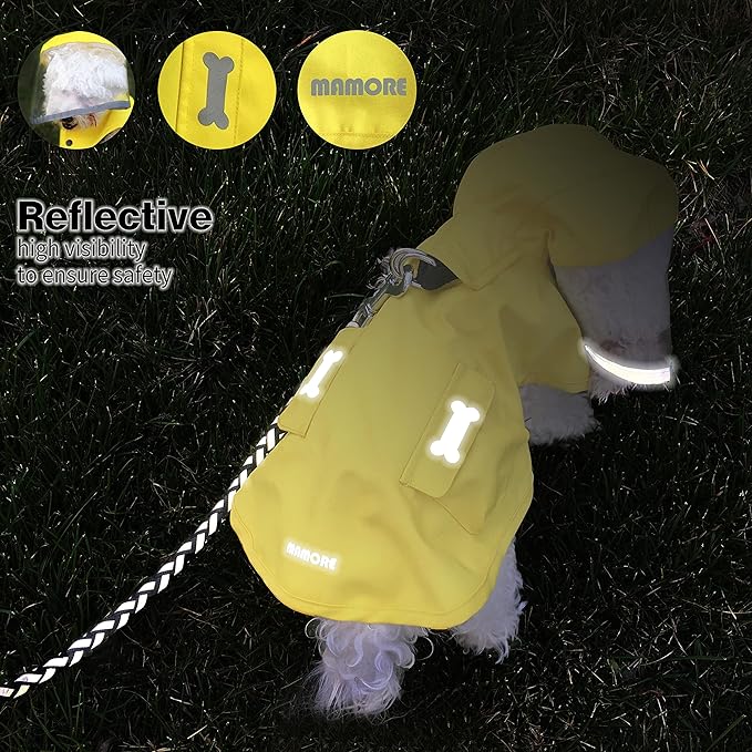 Waterproof Dog Raincoat, Adjustable Reflective Lightweight Pet Rain Clothes with Poncho Hood (X-Large, Yellow)