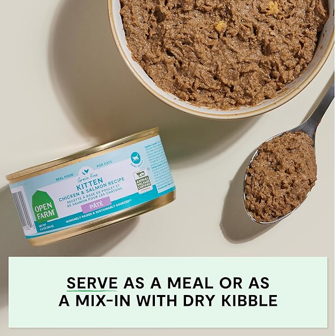 Open Farm Canned Kitten Food, Pate for Complete & Balanced Nutrition, Grain Free and Legume-Free Wet Kitten Food, Chicken & Salmon Recipe, 2.8oz Cans (Case of 18)