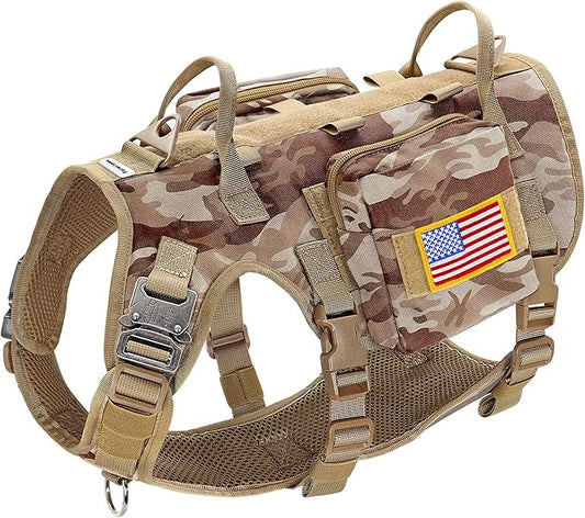 Forestpaw Dog Harness Medium Sized,Tactical Dog Harness with Handle,No Pull Military Style Service Dog Vest with Pockets Adjustable for Medium Large Dogs,Camouflage Brown,Chest 21.5-45"