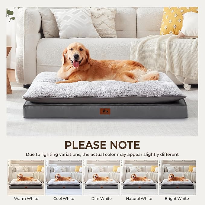 Orthopedic Dog Bed for Ctrate, Waterproof PillowTop Pet Bed for Medium Large Size Dogs, Egg-Crate Foam Dog Crate Mat with Removable Washable Cover, 2-Layers Kennel Pad 47"L x 39"W, Dark Grey