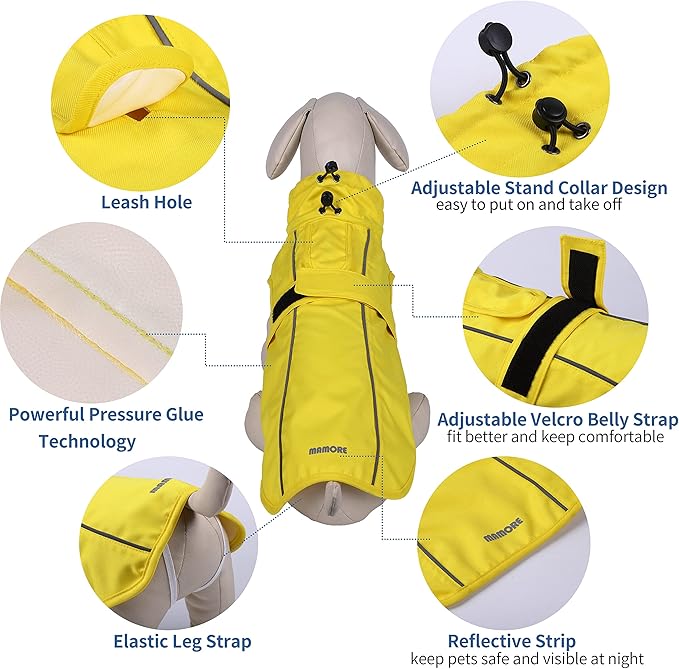 Waterproof Dog Raincoat with Reflective Strip, Adjustable Breathable Rain Coat Jacket with Leash Hole for Dogs (Pink, X-Large)
