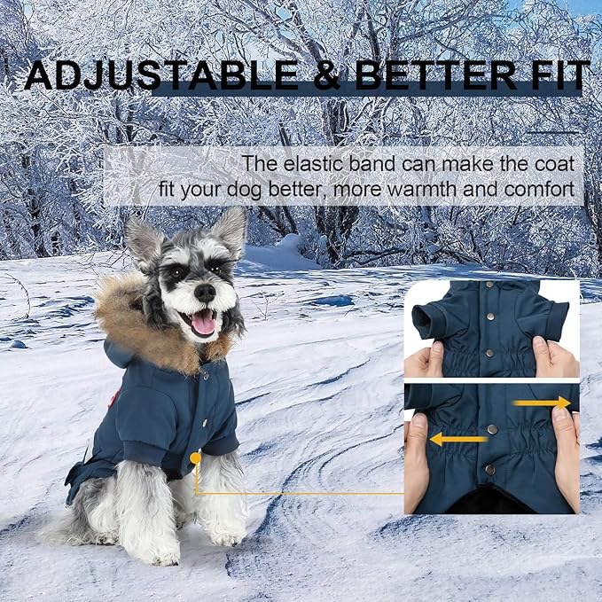 PINA Dog Coats for Small Dogs, Waterproof Dog Jacket, Dog Winter Coat Jacket, Warm Dog Cold Weather Coats, Windproof Reflective Dog Hoodie with Pocket, Flannel Lining Dog Snow Coat with Faux Fur Hood