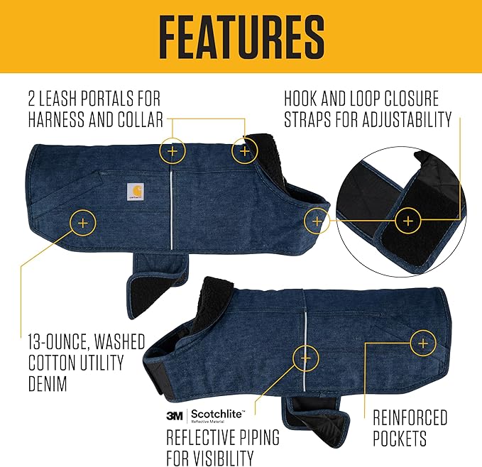 Carhartt Firm Duck Dog Chore Coat, Insulated Weather Resistant Jacket for Cold and Windy Conditions, Denim, X-Large