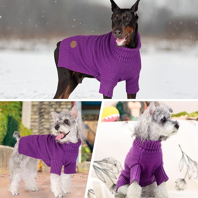 cyeollo Dog Sweater Pullover Turtleneck for Large Dogs, Classic Knitwear Fall Winter Cold Weather Dog Clothes Warm Pet Apparel Medium Large Dog Sweaters, Purple 2XL