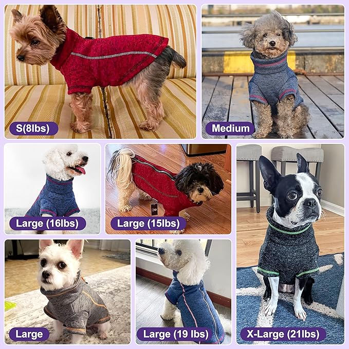 cyeollo Dog Fleece Jacket Reflective Coats with D Ring Zipper Up Jackets Cozy Dog Sweaters for Small Dogs Clothes
