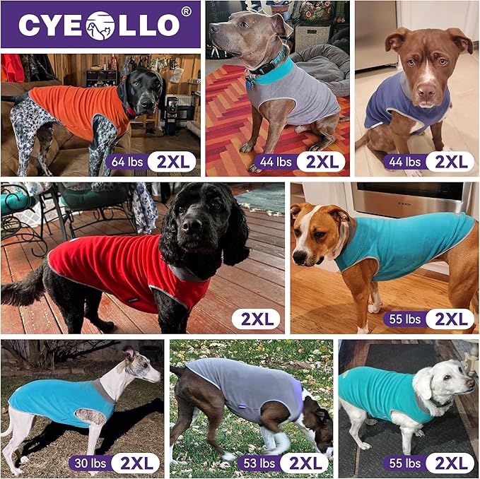 cyeollo 2 Pack Fleece Dog Sweater Pullover Pet Sweatshirt Reflective Lightweight Dog Clothes Sweaters for Large Dogs Boy Girl Pet Apparel Blue, Mist Blue, XXXL