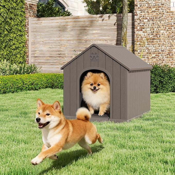 Dog House Outdoor Indoor, Weatherproof Insulated Dog House with Elevated Floor and Air Vents for Small to Medium Dogs,Easy Clean and Assemble (Grey, 26.18''L × 24.02''W × 25.98''H)