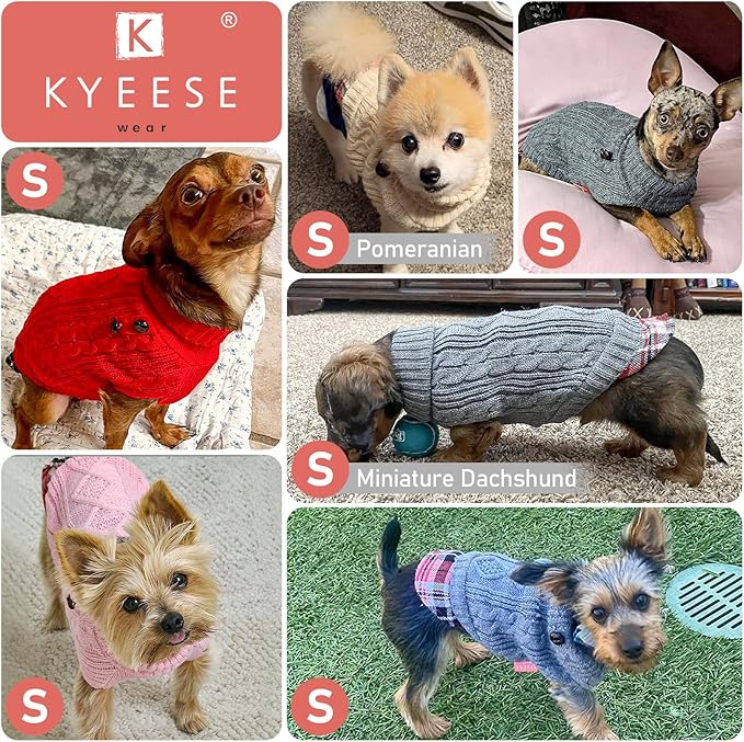 KYEESE Dog Sweater Thick Pet Coat for Fall Winter Cold Weather Stretchy Knitwear Cat Clothes Soft Pullover Dog Sweaters for Small Dogs Male Warm Turtleneck Small Dogs Sweater with Gingham Patchwork
