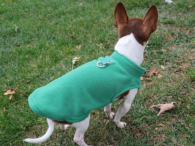 JACKO & CO - Fleece Vest Dog Sweater with Leash Ring - Soft, Warm & Lightweight Pullover Coat for Small & Medium Dogs, Puppies & Cats - Cozy Fall/Winter/Spring Pet Jacket (Green, Large 10-16lbs)