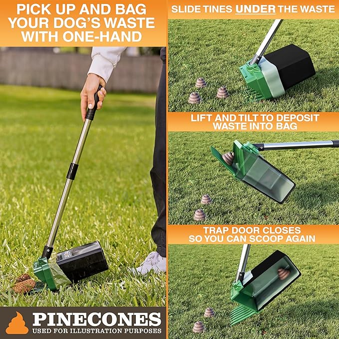 Neater Pet Brands Lift N’ Bag 2.0 Dog Pooper Scooper with Bag Attachment & 27" Pole for Small to Large Dogs, New & Improved Design, 60 Refill Bags, Heavy Duty Dog Poop Scooper for Yard, One-Hand Use