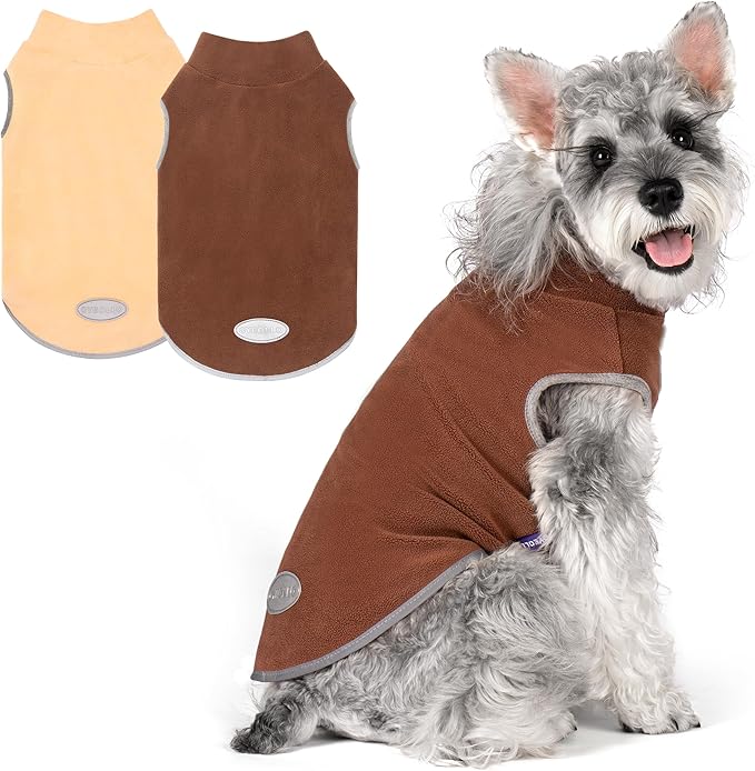 cyeollo Fleece Dog Sweater Vest, Reflective Dog Sweatshirt Pullover Pet Jacket for Small Medium Large Dogs Clothes Boy Girl Pets Warm Pet Clothes, Brown & Khaki XL