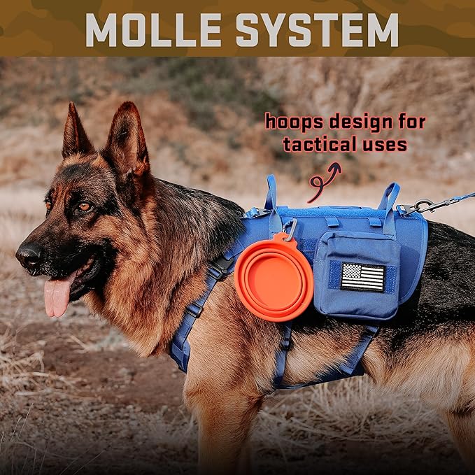 Forestpaw Dog Harness Medium Sized,Tactical Dog Harness with Handle,No Pull Military Style Service Dog Vest with Pockets Adjustable for Medium Large Dogs,Blue,Chest 19.5-41.5"