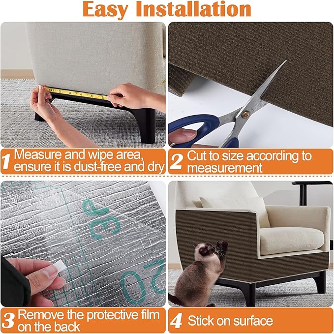 Cat Scratch Furniture Protector - 100" x 17" Trimmable Self-Adhesive Cats Claws Scratch Pads, DIY Cat Climbing Couch Protector for Scratch Post Cat Tree Replacement Indoor (Brown)