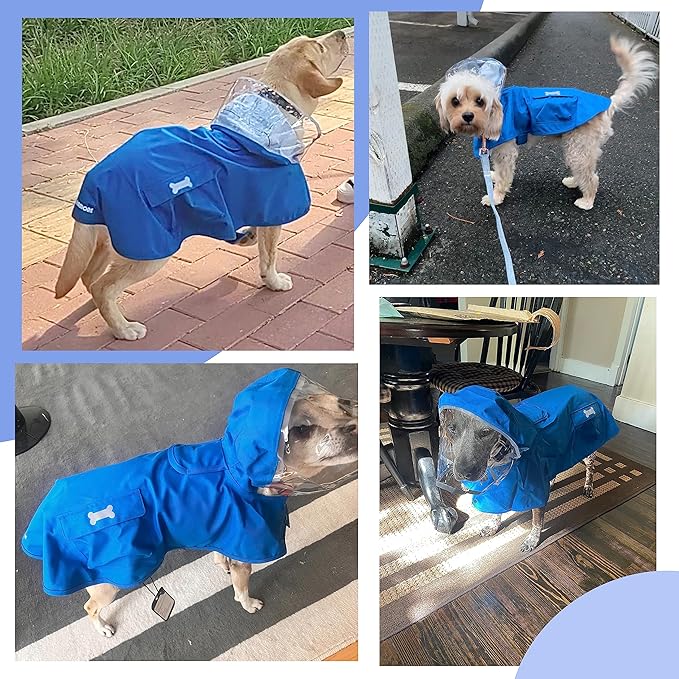 Waterproof Dog Raincoat, Adjustable Reflective Lightweight Pet Rain Clothes with Poncho Hood (X-Small, Blue)