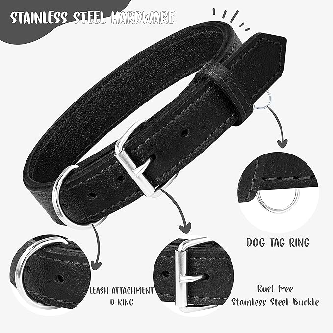 Riparo Dog Collar - Genuine Leather Dog Collars - Heavy Duty Dog Collars for Medium Large and Extra Large Dog Breeds (XXL: 1.75” Wide for 26” - 31” Neck, Black)