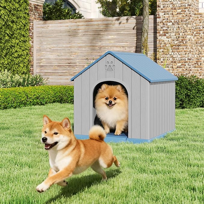 Dog House Outdoor Indoor, Weatherproof Insulated Dog House with Elevated Floor and Air Vents for Small to Medium Dogs,Easy Clean and Assemble (Blue, 26.18''L × 24.02''W × 25.98''H)