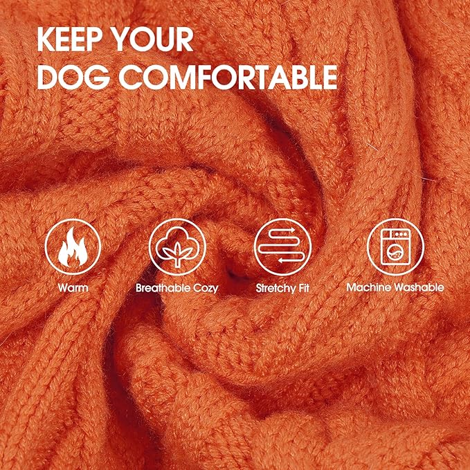 IECOii XL Dog Sweater Dress for Large Dogs Girl, Cable Knit Winter Dress for Female Dogs, Orange, XLarge, Soft Girl Dog Sweater with Tartan Plaid Skirt Cute Turtleneck Knitwear for Cold Weather
