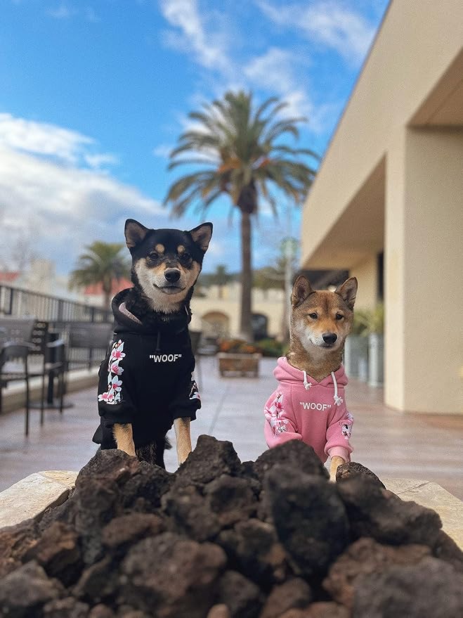 ChoChoCho Woof Dog Hoodie, Designer Dog Hoodies for Small Medium Large Breeds, Art Collection Dog Sweatshirts, Street Drawstring Hoodies Outfit Clothes for Puppy Puppies (5XL, Sakura/Pink)