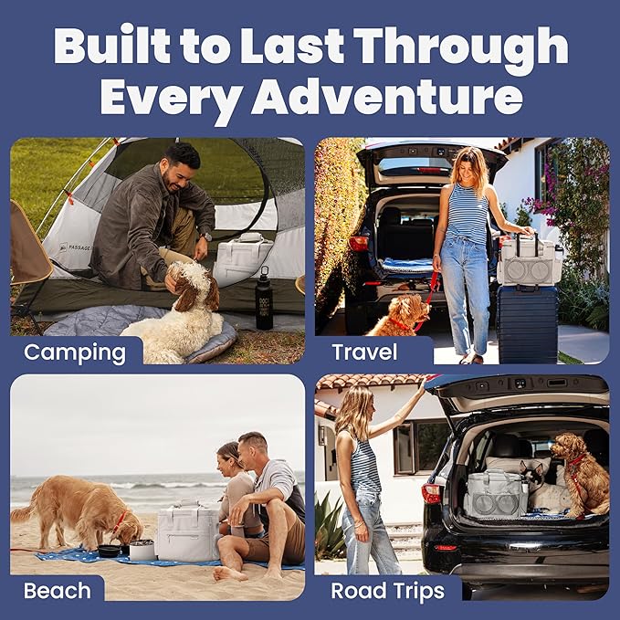 The Original Doggy Bag™ - Complete Dog Travel Bowl Bag for Supplies with 2 BPA-Free Travel Dog Bowls & 2 Food Containers - Traveling Kit for Road Trips, Camping, Weekend Away or Doggy Gift - Beige