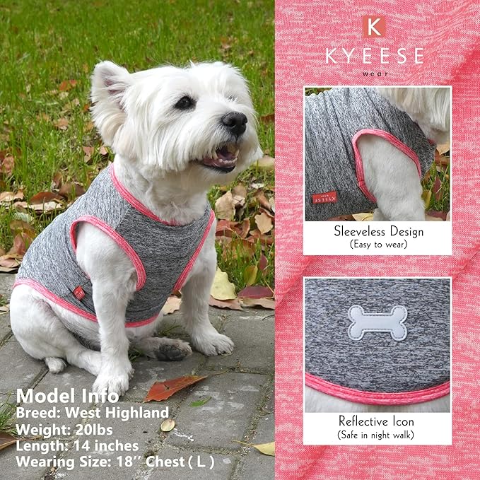 KYEESE 2 Pack Dog Shirts Quick Dry Soft Stretchy Dog T-Shirts with Reflective Label Tank Top Sleeveless Vest Sun Protection Pet Clothes for Small Pet, Coral Red+Grey, L
