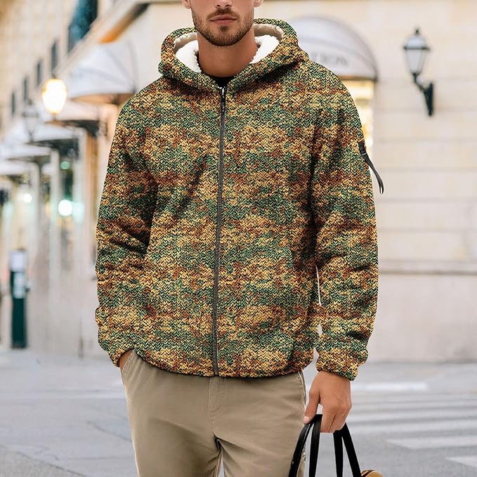 Men's Camouflage Hunting Fleece Lined Hoodie Camo Jackets Zip Up Long Sleeve Casual Winter Coats Hood Outerwear