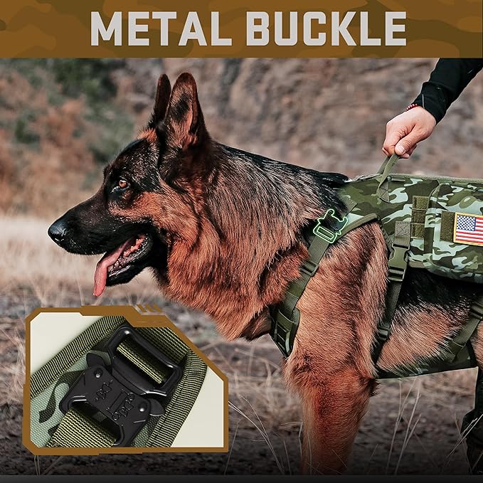 Forestpaw Dog Harness Medium Sized,Tactical Dog Harness with Handle,No Pull Military Style Service Dog Vest with Pockets Adjustable for Medium Large Dogs,Camouflage Green,Chest 15.5-25.5"